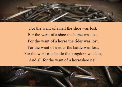 Parable - for the want of a horseshoe nail, a kingdom was lost