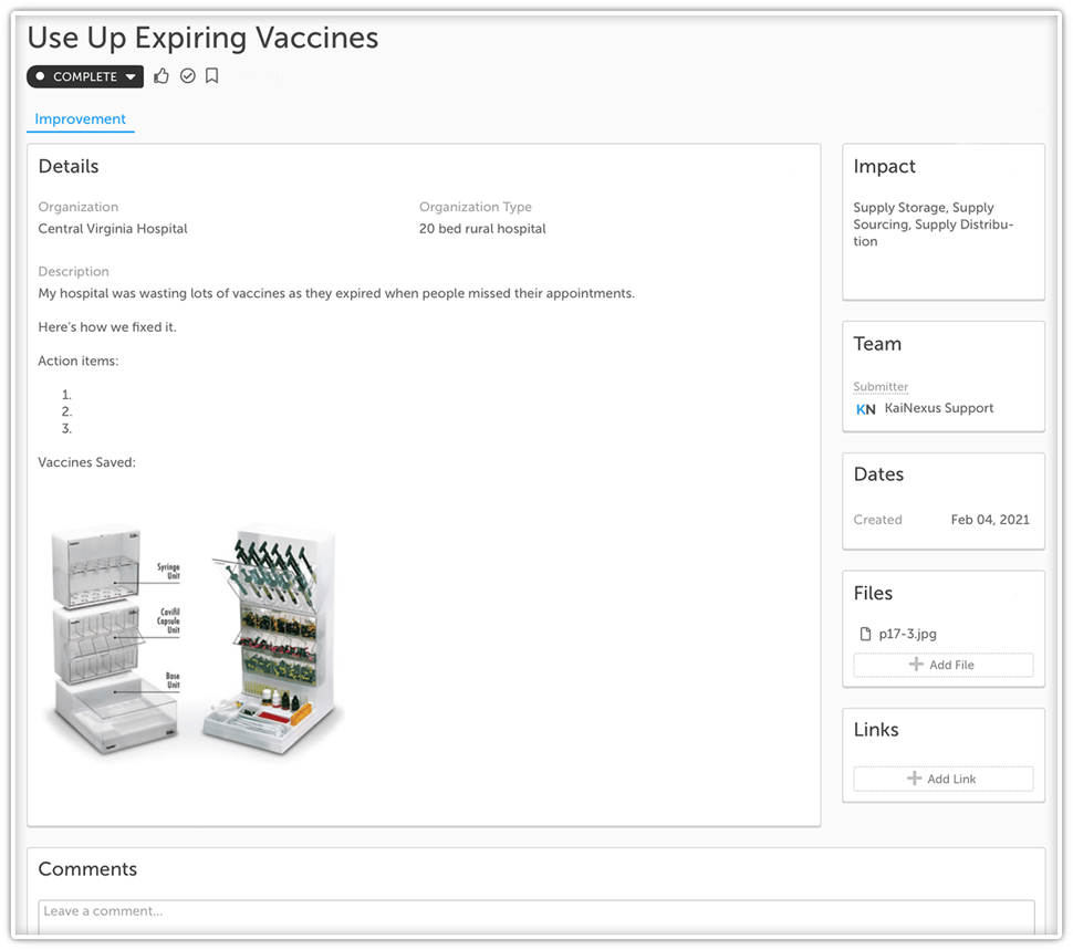 Sample VacciNexus Improvement