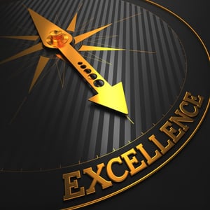 Excellence - Business Background. Golden Compass Needle on a Black Field Pointing to the Word "Excellence". 3D Render..jpeg
