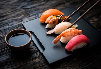 Beautiful plate of sushi.