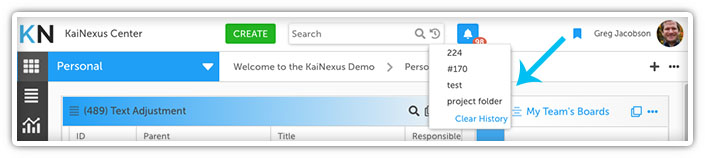 Clear Search History in KaiNexus