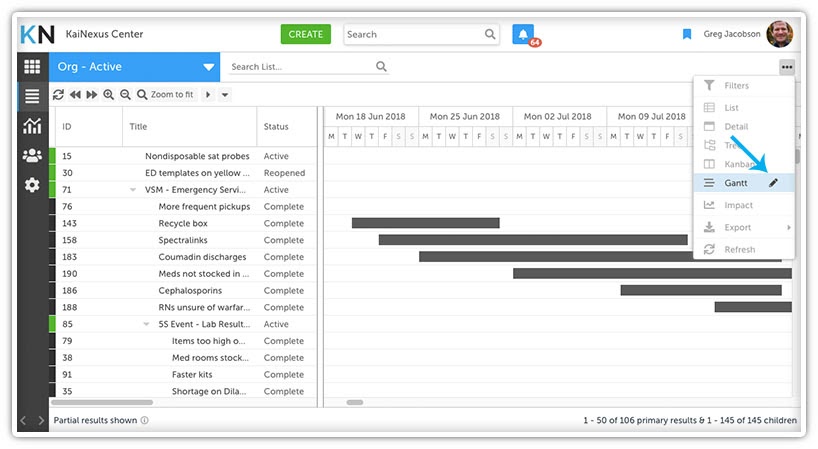 KaiNexus Item Gantt View